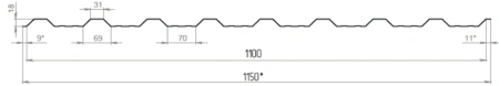 Профнастил ПС-18 1150/1100 мм