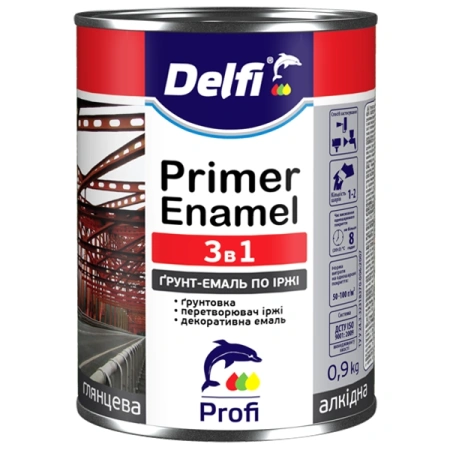 Грунт-емаль по іржі 3 в 1 ТМ «Delfi» (0,9 кг, глянець, чорна) Грунт-емаль по іржі 3 в 1 ТМ «Delfi» (0,9 кг, глянець, чорна)